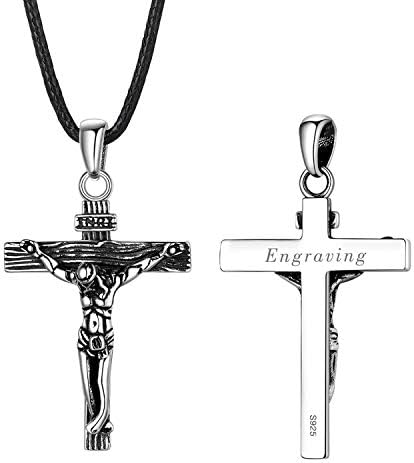 U7 Vintage INRI Jesus Cross Pendant Necklace Bracelet for Men Women, Amulet Christian Jewellery, Engrave Text Available, Adjustable Chain, Come Gift Box