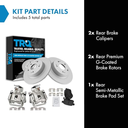 Image of TRQ Rear Brake Pad and Rotor Set Semi Metallic Solid Rotors Calipers | For 2013-2017 Honda Accord
