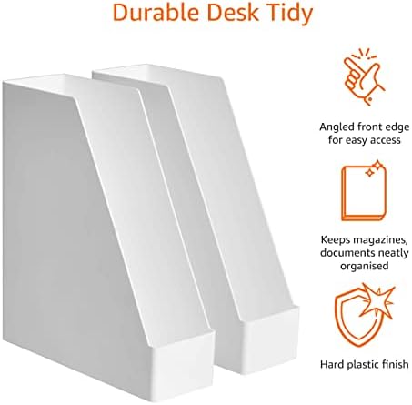 amazonbasics Plastic Organizer - Magazine Rack, White, 2-Pack