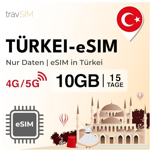 travSIM e SIM Türkei | 10GB Daten SIM - 15 Tage planlaufzeit | eSIM Türkei bietet unbegrenzten Internetzugang für Google, Facebook, Whatsapp, Instagram und mehr