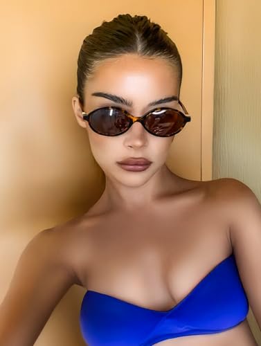 FEISEDY Vintage Oval Sunglasses for Women Men 90s Narrow Lightweight Shades Y2k Trendy Sunnies B11593