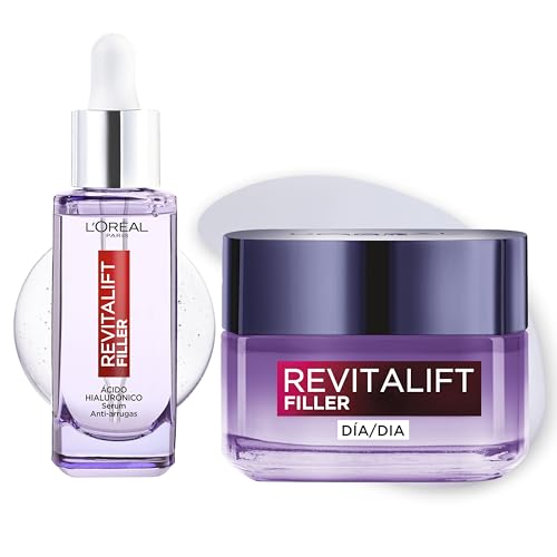 L'Oréal Paris Rutina Revitalift Filler, Serum Antiarrugas con Ácido Hialurónico y Péptidos. Hidrata, Ilumina, Rellena+Crema Día Rellenadora, Antiarrugas. Inpirado en Cosmética Coreana.