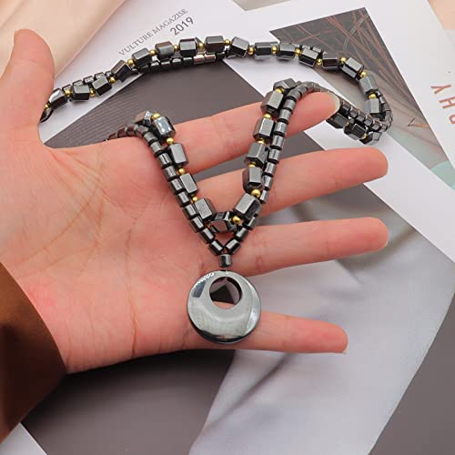 Uarein Magnetic Lymph Detox Necklace For Women Men,Lymph Drainage Hematite Magnetic Therapy Necklaces,Magnetic Slimming Necklace Set Anti Swelling Necklace (Round) #TOP1