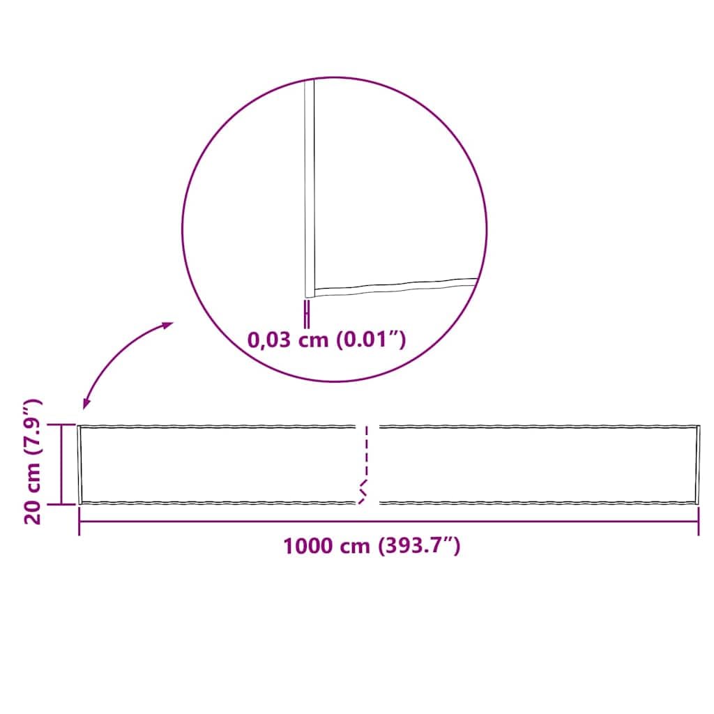 Bordure de pelouse galvanisée argentée - 1000 x 20 x 0,03 cm