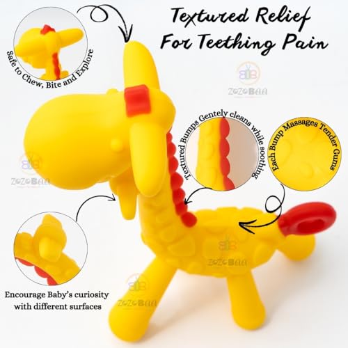 Image of Giraffe Soft Silicone Teether for Baby Gums, Teething Toys for Babies, BPA Free, Pain-Relief, Non-Toxic, 100% Food Grade, Soothing & Smooth Edges Easy to Grasp Chewable - Yellow (Pack of 1)