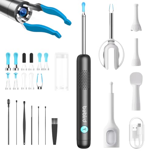 BEBIRD R1 Ultra Ohrenschmalz Entferner Kamera Ohrenreiniger mit Otoskop für Zuhause Komplett-Set mit Sichtbarer Dropper & Pinzette Für Ohr & Nase & Rachen Untersuchung der Familie-Schwarze