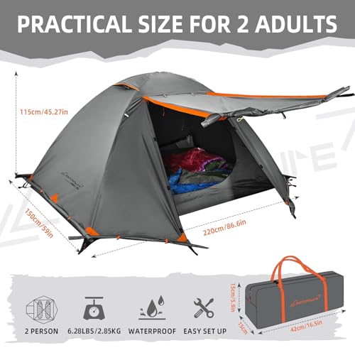 Image of Clostnature Lightweight Backpacking Tent - 1 /2 Person 4 Season Ultralight Waterproof Camping Tent, Large Size Easy Setup Tent for Winter, Cold Weather, Family, Outdoor, Hiking and Mountaineering