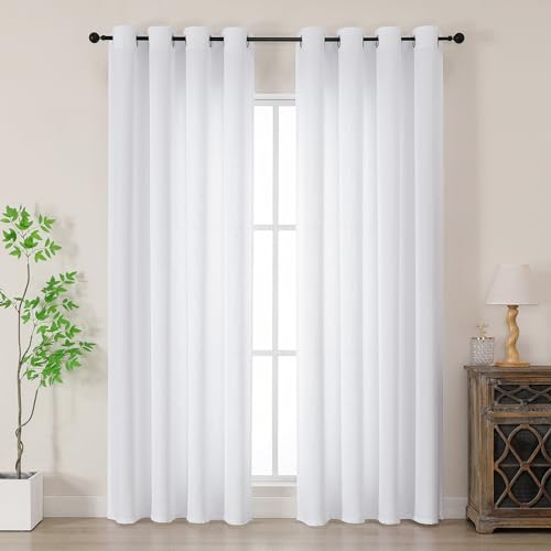 Simplebrand White Faux Linen Texture Curtains for Bedroom 2 Panel Set 220 CM Drop Soft Elegent Home Decor Curtain for Living Room Sun Blocking Room Darkening Thermal Eyelet Style W140 x H 220 CM