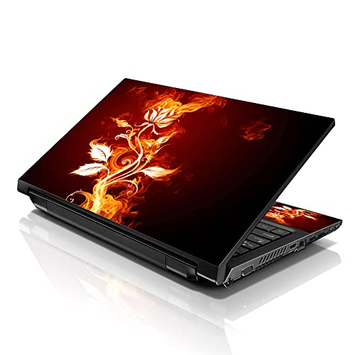 Image of LSS 15 15.6 Inches Laptop Notebook Skin Sticker with 2 Wrist Pads - Reusable Cover Protector Vinyl Sticker Cover Decal Fits 13 inch - 16 inch HP Asus Acer Samsung - Red Flame Floral Pattern