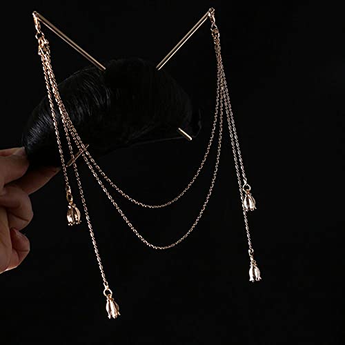 Nunchaku Haarnadel Perle Quaste, Han Kleidung Kopfschmuck Zwei Haarstäbchen Haarnadel, Nunchaku Frisur Design Tool(F) Cover