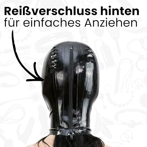 Future of your pleasure Sensual FOPS BDSM Latex Maske XL Schwarz – Vollmaske mit offenen Augen & Mund, dehnbar, hauteng & glänzend für Rollenspiele & Kontrolle B23-8