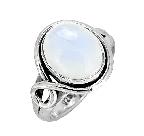 YoTreasure 10x12 MM Rainbow Moonstone in 925 Sterling Silver Solitaire Ring