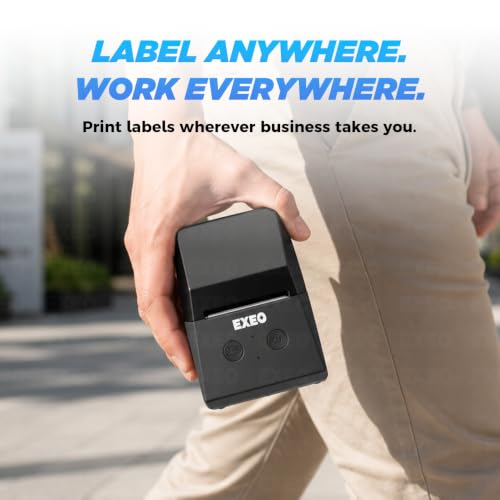 Image of EXEO EX58L Portable Bluetooth Thermal Label Printer for Business, Office & Home | 2 Inch | Inkless | 203 DPI | Android, iOS, Windows & Mac | Free Label Printing App | Barcode, MRP & Product Labels