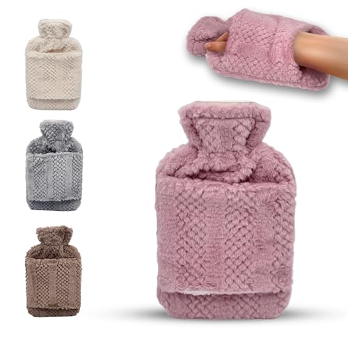 Hot Water Bottle with Hand Inserts & Luxury Cosy Faux Fur Cover 2L Leakproof Large Hot Water Bag for Neck & Shoulder Pain Relief Hand & Feet Warmer Gift for Women Men (Pink Blush)