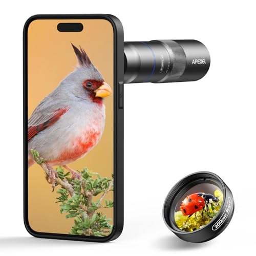 【望遠とマクロ一体化】 APEXEL 10Xスマホ望遠レンズ 200mmスマホマクロレンズ 遠距離撮影も細部撮影もできる 超高コスパ 最新EDレンズ採用超 コンパクトで軽量 持ち運び易い 使用簡単主流のスマホに対応する（TM10-iPhone15ProMax専用ケース付き）（Amazon）