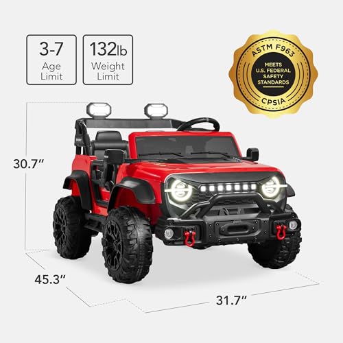 Image of Best Choice Products Kids 24V 2-Seater Electric Ride On Car Truck w / 132lb Weight Capacity, Parent Control, Bluetooth, LED Lights - Red