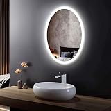 Dimmable LED Bathroom Mirror, Antifog Oval Modern Make Up Mirror with Light, Vertical Fashion LED Wa