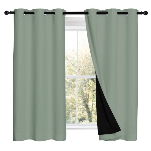 Image of NICETOWN 100% Blackout Curtains 54 inches Long, Double-Deck Completely Blackout Window Treatment Thermal Insulated Lined Drapes for Small Window (Greyish Green, 1 Pair, 42 inches Width Each Panel)