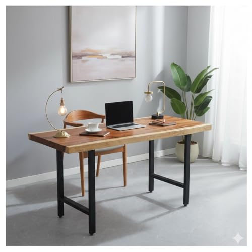 Image of Solid Wood Top & Metal Legs Study Table | Office Desk | Kids Table | Working Desk | Computer Table for Library | Office | Kids Room | Study Room | Living Room |