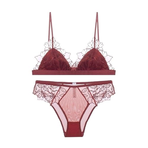 Soutien-gorge rouge en maille brodée avec dos en dentelle raffinée élégant et chic