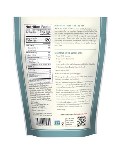 Image of Bob's Red Mill Cinnamon Swirl Coffee Cake Baking Mix - 18.5 oz Bag (Pack of 2), Simple Clean Ingredients, Homemade Taste, Non-GMO