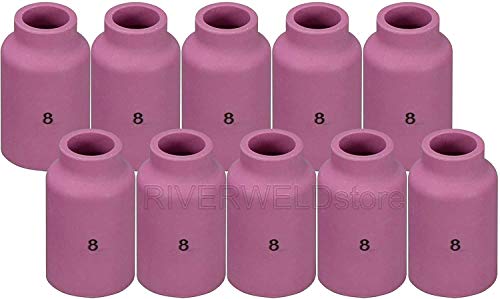 Image of RIVERWELD TIG Gas Lens Alumina Nozzles Ceramic Cups Large Diameter 54N14 8# 1 /2 inch 12.5mm for DB PTA SR WP 17 18 26 TIG Welding Torch Pack of 10