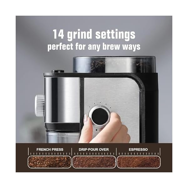 Ollygrin Flat Burr Coffee Grinder Electric, Coffee Bean Grinder Electric Espresso, Stainless