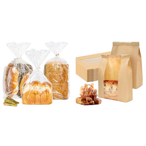 Bundle of Plastic Bread bags and 150 Pack Sourdough Bread Bags for Airtight Storage of Baked Goods