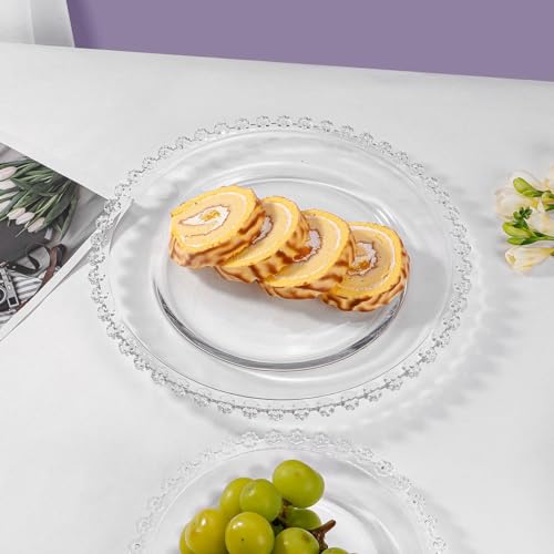 Image of Glass Serving Plate Set of 6 pcs Flower Decorative 8 inch Crystal Clear Glass Plate- Dry Fruits Sweets Chocolate Snack Plate for Dining,Catering Event,Parties,Wedding Dinner Plate (MV-03)