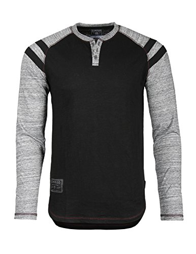 ZIMEGO Mens Casual Color Block Long Sleeve Raglan Athletic Fashion Henley Shirt Black