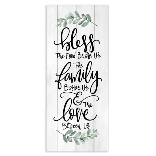 Stupell Industries Bless This Family Religious Kitchen Phrase Plank Pattern, Design by Fearfully Made Creations, Gallery Wrapped Canvas, 13 x 30