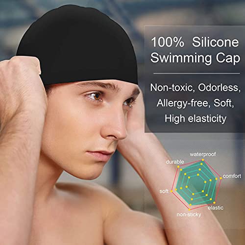 Kinizuxi Adult Swim Cap Silicone 2Packs,High Elasticity Swimming Cap Keeps Hair Clean Breathable Fit Both Long Hair Short Hair, Swim Caps Woman Girls Men Kids One Size Hat(Black Grey) #TOP2