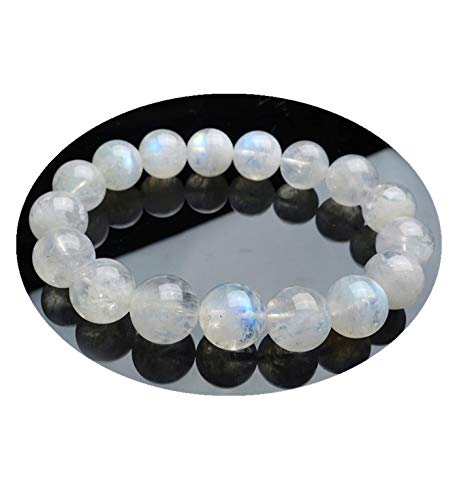Pierre de Lune Bleue : bracelet perles rondes extensibles 12mm