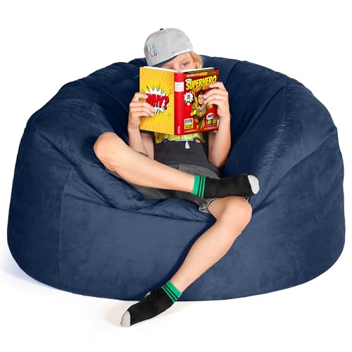 Green Bean Jumbo Max Riesensitzsack mit Memory-Schaum Flockenfüllung – Sitzsack XXL aus flauschigem Velours in 4ft (120x70cm) Dunkelblau – Indoor Lounge-Sitzsack waschbar & gemütlich