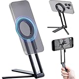 サンワダイレクト MagSafeとの互換性あり スマホスタンド スマホ三脚 折りたたみ式 カラビナ形状 ミニ三脚 自撮り棒 厚み0.9cm 200-STN097BK