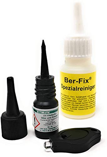 ® 3g UV Kleber Spezial Glas mit Lampe dickflüssig | 1 Led Der Beamer| Glas mit Glas | Metall | Kunststoff + Ber-Fix® Spezialreiniger