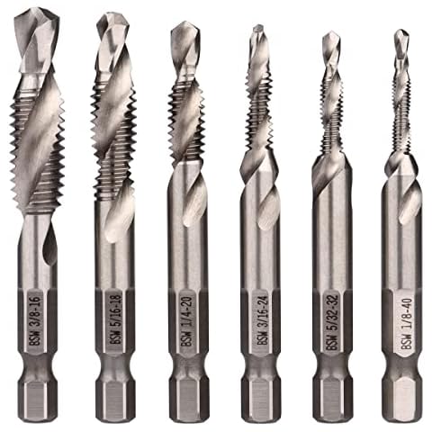 Wolfride 6Pcs 1/4-Inch Hex Shank Combination Drill and Tap Bit Set Metal Deburr Countersink Drill Bit 1/8 inch-3/8 inch Cover
