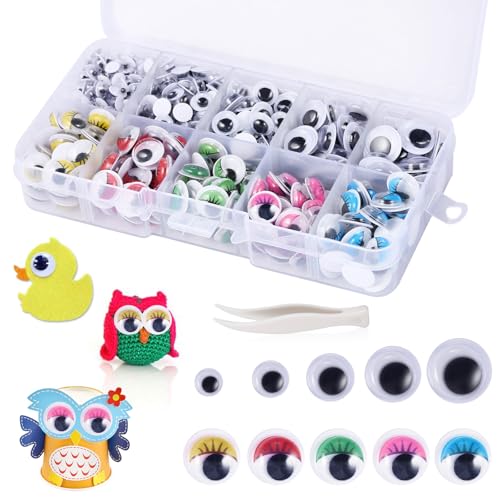 UNOLIGA Self-Adhesive Googly Eyes, 430pcs Wiggle Eyes Small Sticky Googly Eyes Stick On Craft, Wobbly Eyes with Eyelashes for Scrapbooking Accessories Doll Making (5/6/8/10/12 mm)