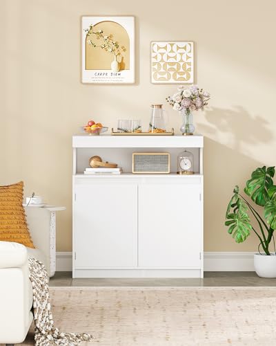 Miniatura 7 de Hzuaneri Aparador, Armario De Cocina Con 2 Puertas Con Sección De Buffet Abierta, Armario De Almacenamiento, Estantes Ajustables, Estilo Moderno, Apto Para Cocina, Salón, 40 X 80 X 85 Cm, Blanco
