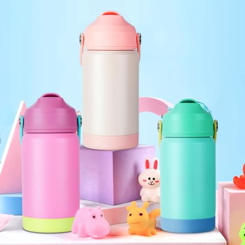 AMFUN Kinder Edelstahl Isolierte Wasserflasche, 350ML Trinkflasche Kinder mit Strohhalm, Kinderflasche Auslaufsicher… – Ansicht 5