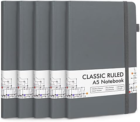 feela A5 Notebooks Hardback, Notepads A5 Ruled Lined (120 GSM), Journal Notebook Multipack with 3 Black Gel Pens for Business Work, Journaling, Note Taking, 3 Pack Per 128 Pages, 21 x 13 cm, Emerald