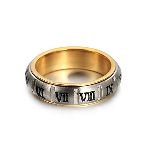 Image of PAURO Roman Numerals Spin Worry Ring | Unisex Stainless Steel, Roman Numerals Spin Worry Ring for Anxiety