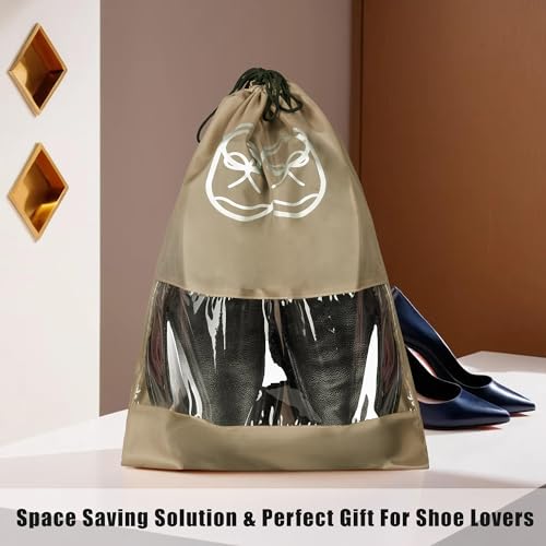 Image of Heart Home Pack of 8 Travel Shoe Organizer | Storage Bags | Travel Carrying Bag | Storage Organizers Set | Shoe Cover with Transparent Window | Shoe Dori Cover | Brown & Gray