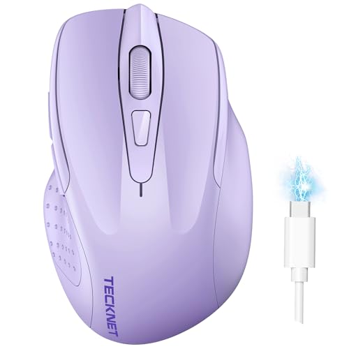 TECKNET Souris Bluetooth,Souris sans Fil Rechargeable Silencieuse 3 Modes (BT5.0/3.0+2.4G) 4800 DPI Souris Ergonomique pour Ordinateurs,Portables,Mac,...