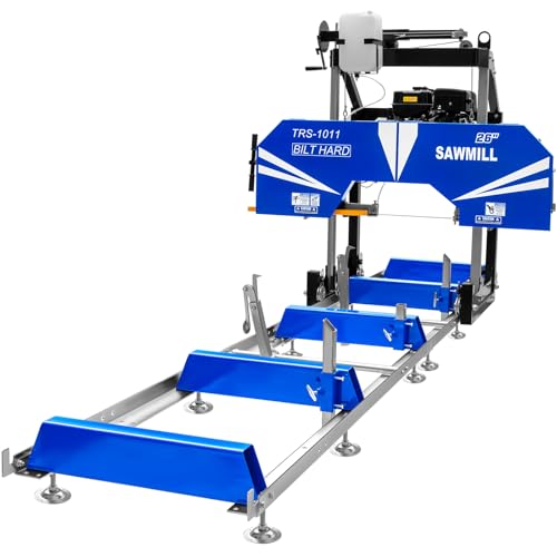 BILT HARD 26' Portable Sawmill with 420cc 15HP E-Start 4-Stroke Gas Engine, 22'' Board Width, 13' (157 inch) Total Track Length, 7'' MAX Adjustable Cutting Thickness