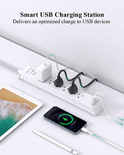 2 Pack Power Strip - 12Ft Long Extension Cord, Surge Protector With 6 Outlets And 2 Usb Charging Ports, Flat Plug Overload Protection, (1625W/13A/900J), Wall Mount For Home Office And Dorm, Etl Listed #TOP2