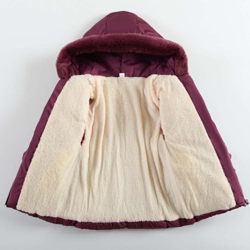 Girls Long Hooded Parka Jacket with Fur Hood, Winter Warm Puffer Coat Padded Windbreaker Overcoat4