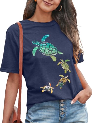 Sea Turtle Shirt for Women: Funny Animal Print Tee Ocean Life T Shirt Hawaiian Vacation Summer Tops3