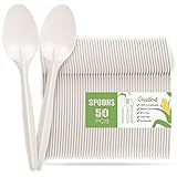 Gezond Compostable Spoons 50 Pack 6.7 Inch Disposable Spoons No Plastic Biodegradable Cutlery Set Heavy-duty for Party Wedding Camping Office Picnic