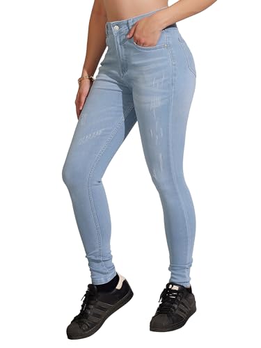 Image of Dolce Crudo Women's Skinny High Rise Bleached Cropped Stretchable Denim Jeans